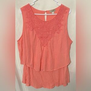 One World Live and Let Live Blouse XXL Tiered Boho Sleeveless Lace Top